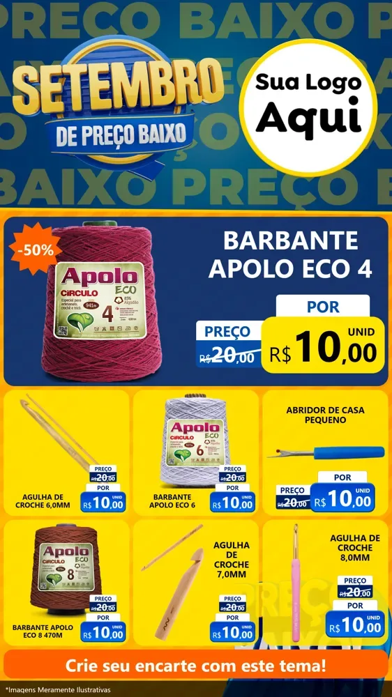 Modelo de Rede Social para Stories com o tema Setembro De Preço Baixo para Armarinho e Aviamentos