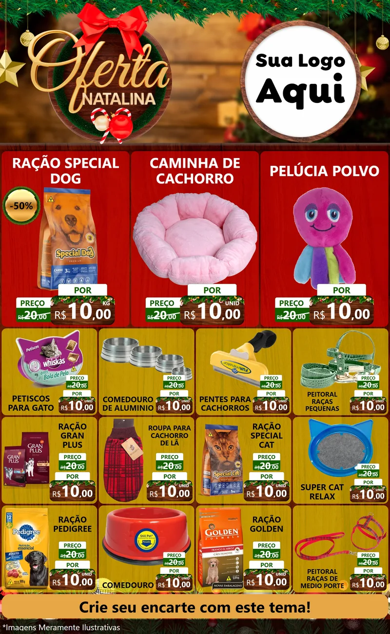 Modelo de Encarte para Encarte Grande com o tema Ofertas Natalina para Pet Shop