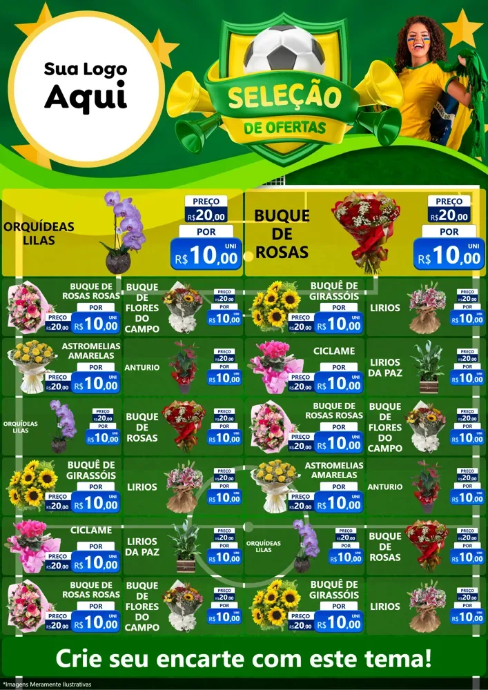 Modelo de Encarte para Encarte A4 Vertical com o tema Seleção de Ofertas - Copa para Floricultura e jardim