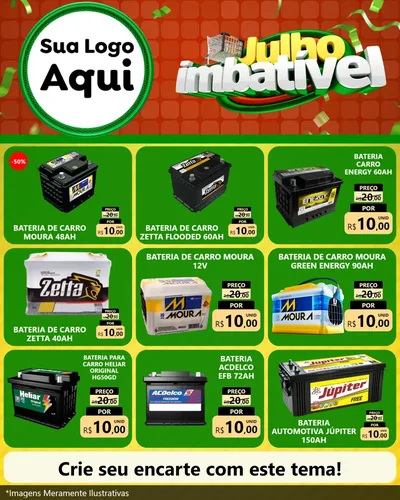 Modelo de Rede Social para Feed Instagram com o tema Julho Imbatível para Baterias Elétricas