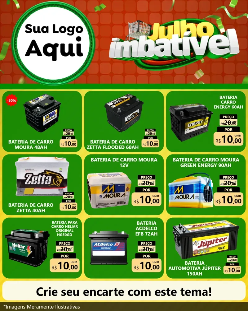 Modelo de Rede Social para Feed Instagram com o tema Julho Imbatível para Baterias Elétricas