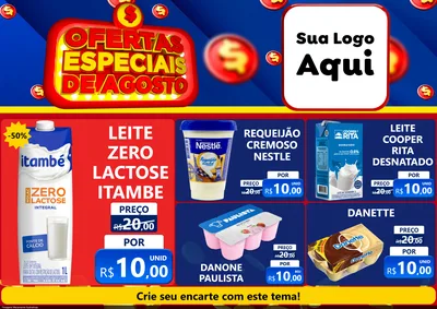 Modelo de Encarte para Encarte A4 Horizontal com o tema Ofertas Especiais de Agosto para Frios e Laticínios