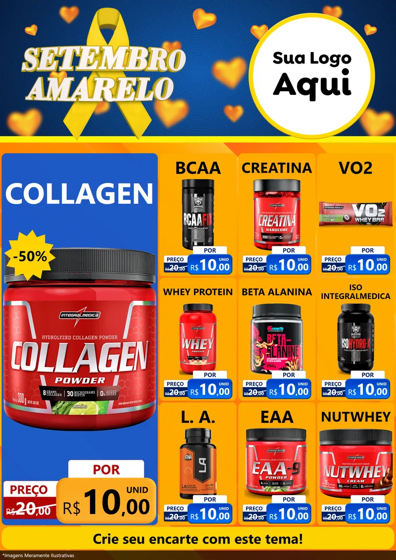 Modelo de Encarte para Encarte A4 Vertical com o tema Setembro Amarelo para Suplementos alimentares