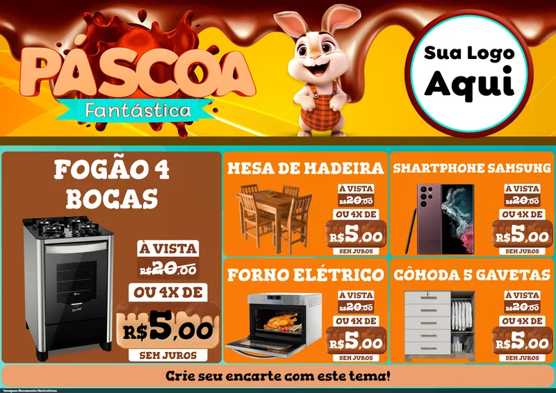 Modelo de Encarte para Encarte A4 Horizontal com o tema Páscoa Fantástica para Móveis e Eletro