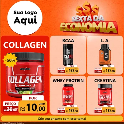 Modelo de Rede Social para Feed Facebook com o tema Sexta da Economia para Suplementos alimentares