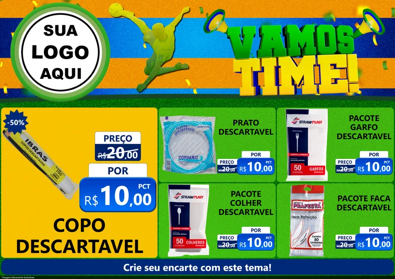 Modelo de Encarte para Encarte A4 Horizontal com o tema Vamos Time! para Embalagens