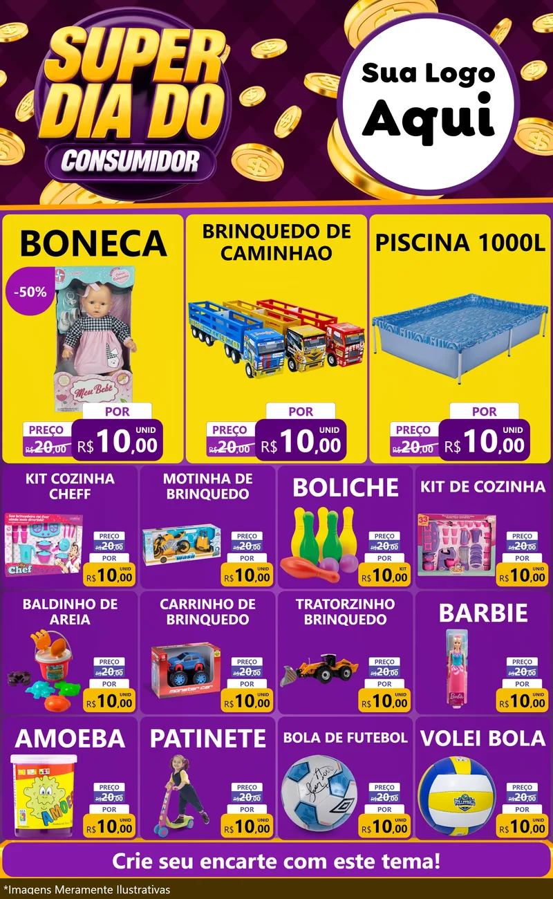 Modelo de Encarte para Encarte Grande com o tema Super Dia do Consumidor para Brinquedos