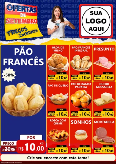 Modelo de Encarte para Encarte A4 Vertical com o tema Ofertas de Setembro - Preços Incríveis para Padaria