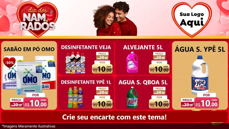 Modelo de TV para TV Horizontal com o tema Dia dos Namorados para Produtos de Limpeza