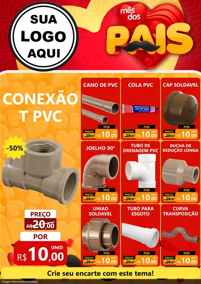 Modelo de Encarte para Encarte A4 Vertical com o tema Mês Dos Pais para Tubos e conexões
