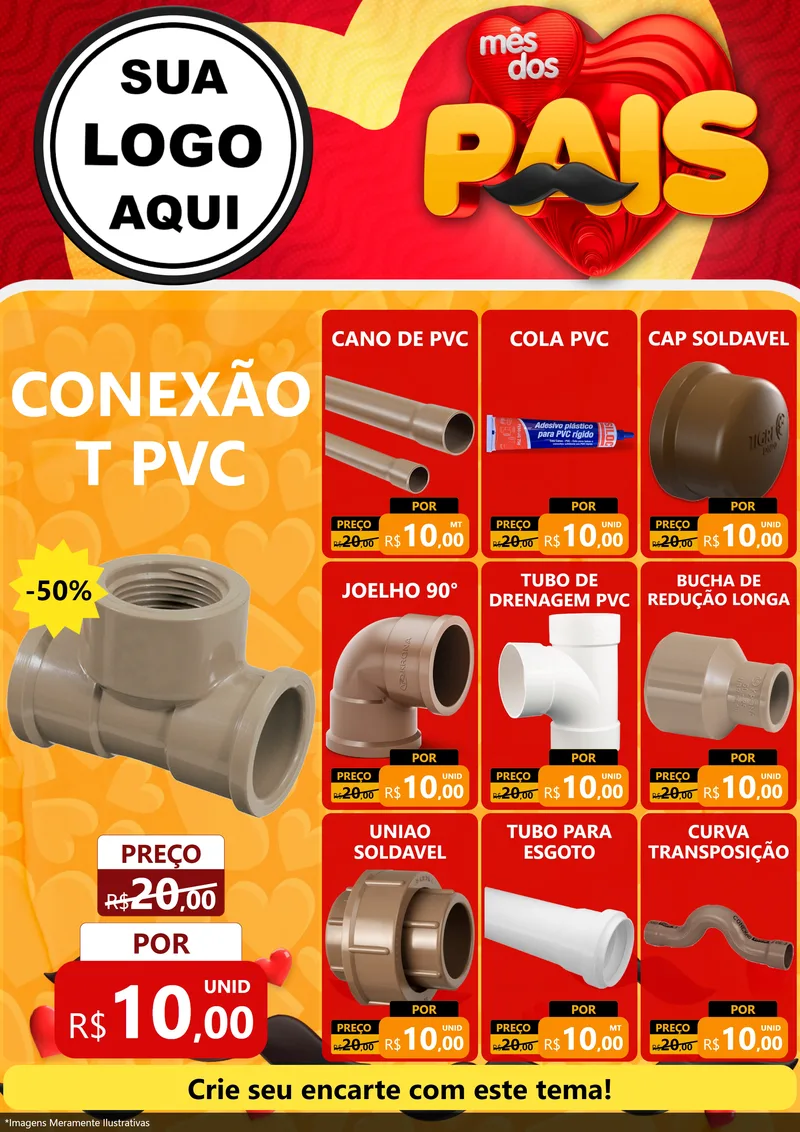 Modelo de Encarte para Encarte A4 Vertical com o tema Mês Dos Pais para Tubos e conexões