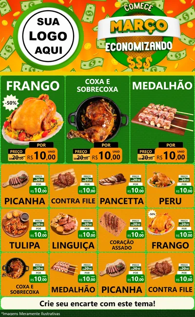 Modelo de Encarte para Encarte Grande com o tema Comece Março Economizando para Assados