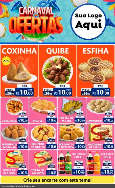 Modelo de Encarte para Encarte Grande com o tema Carnaval de Ofertas para Salgadaria