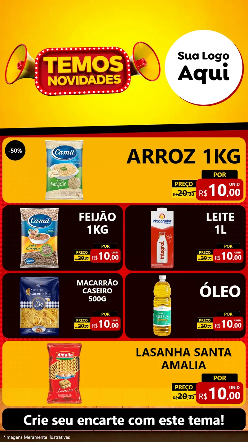 Modelo de TV para TV Vertical com o tema Temos Novidades para Supermercado