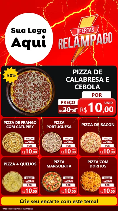 Modelo de Rede Social para Stories com o tema Ofertas Relâmpago para Pizzaria