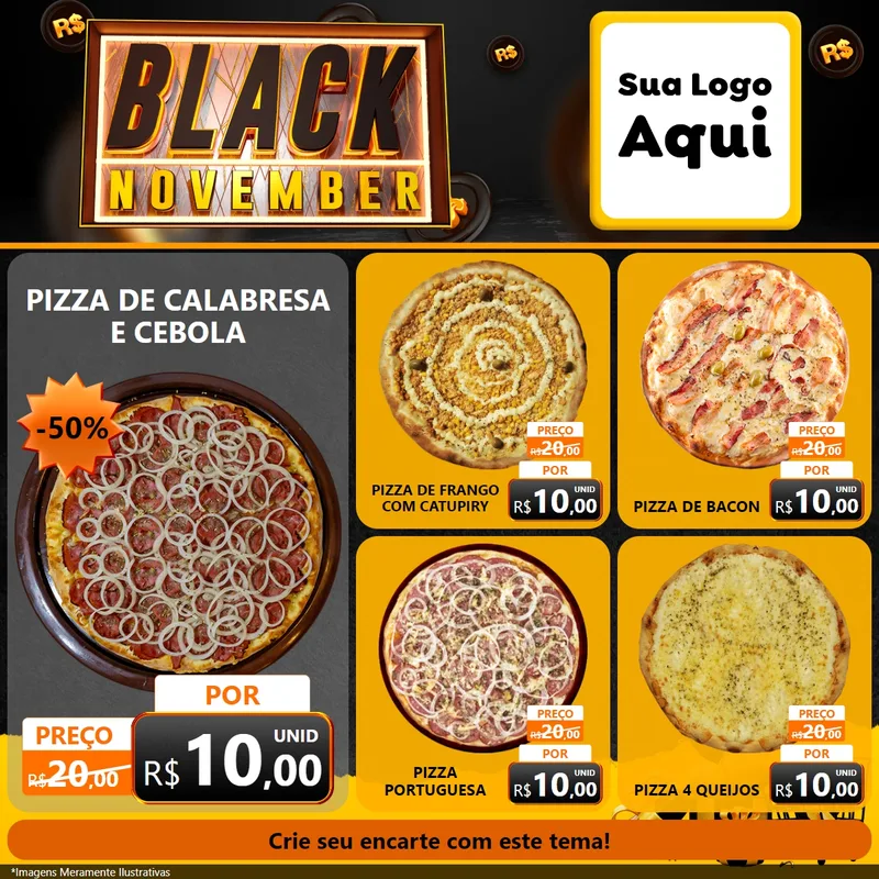 Modelo de Rede Social para Feed Facebook com o tema Black November para Pizzaria