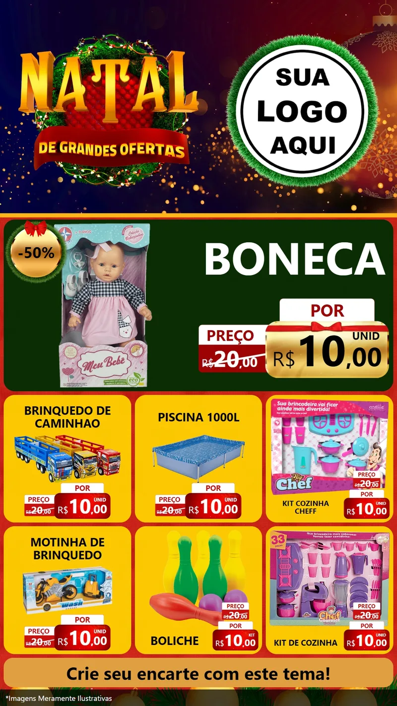 Modelo de Rede Social para Stories com o tema Natal de Grandes Ofertas para Brinquedos