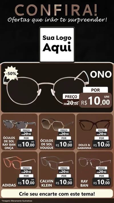 Modelo de Rede Social para Stories com o tema Confira! Ofertas que irão te surpreender! para Óticas