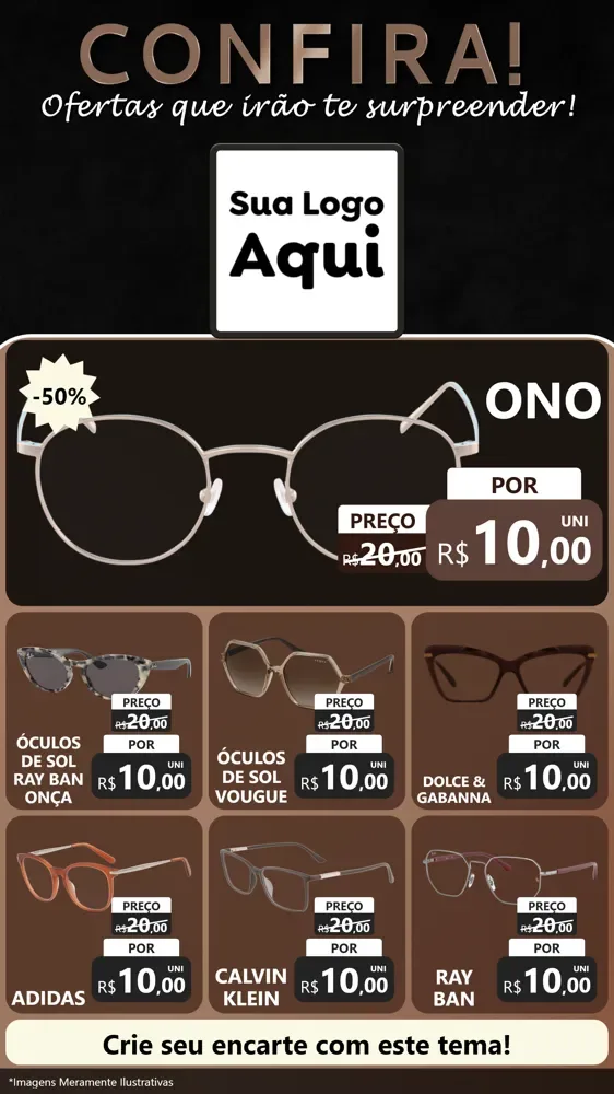 Modelo de Rede Social para Stories com o tema Confira! Ofertas que irão te surpreender! para Óticas