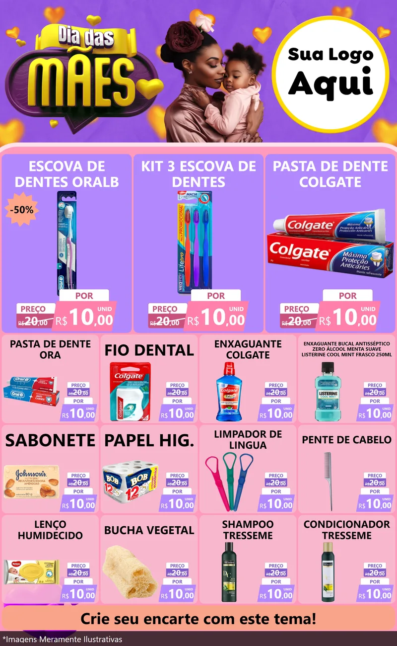 Modelo de Encarte para Encarte Grande com o tema Dia das Mães para Higiene Pessoal
