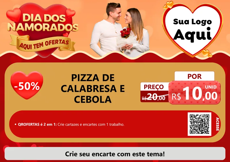 Modelo de Cartaz para Cartaz A4 Horizontal com o tema Dia dos Namorados - Aqui Tem Ofertas para Pizzaria