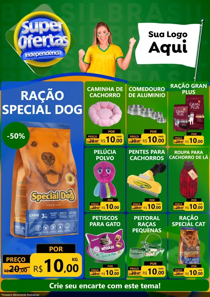 Modelo de Encarte para Encarte A4 Vertical com o tema Super Ofertas de Independência para Pet Shop