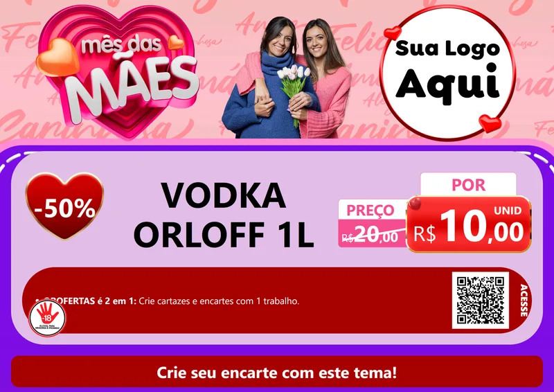 Modelo de Cartaz para Cartaz A4 Horizontal com o tema Mês Das Mães para Distribuidora de bebidas