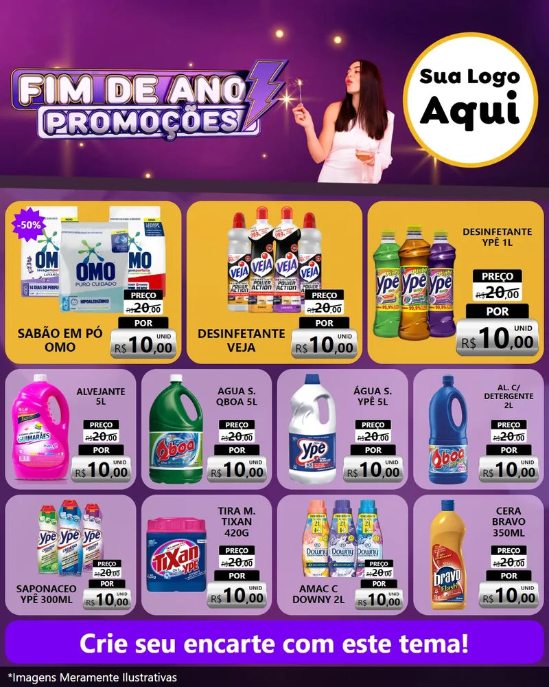 Modelo de Rede Social para Feed Instagram com o tema Fim de Ano Promoções para Produtos de Limpeza