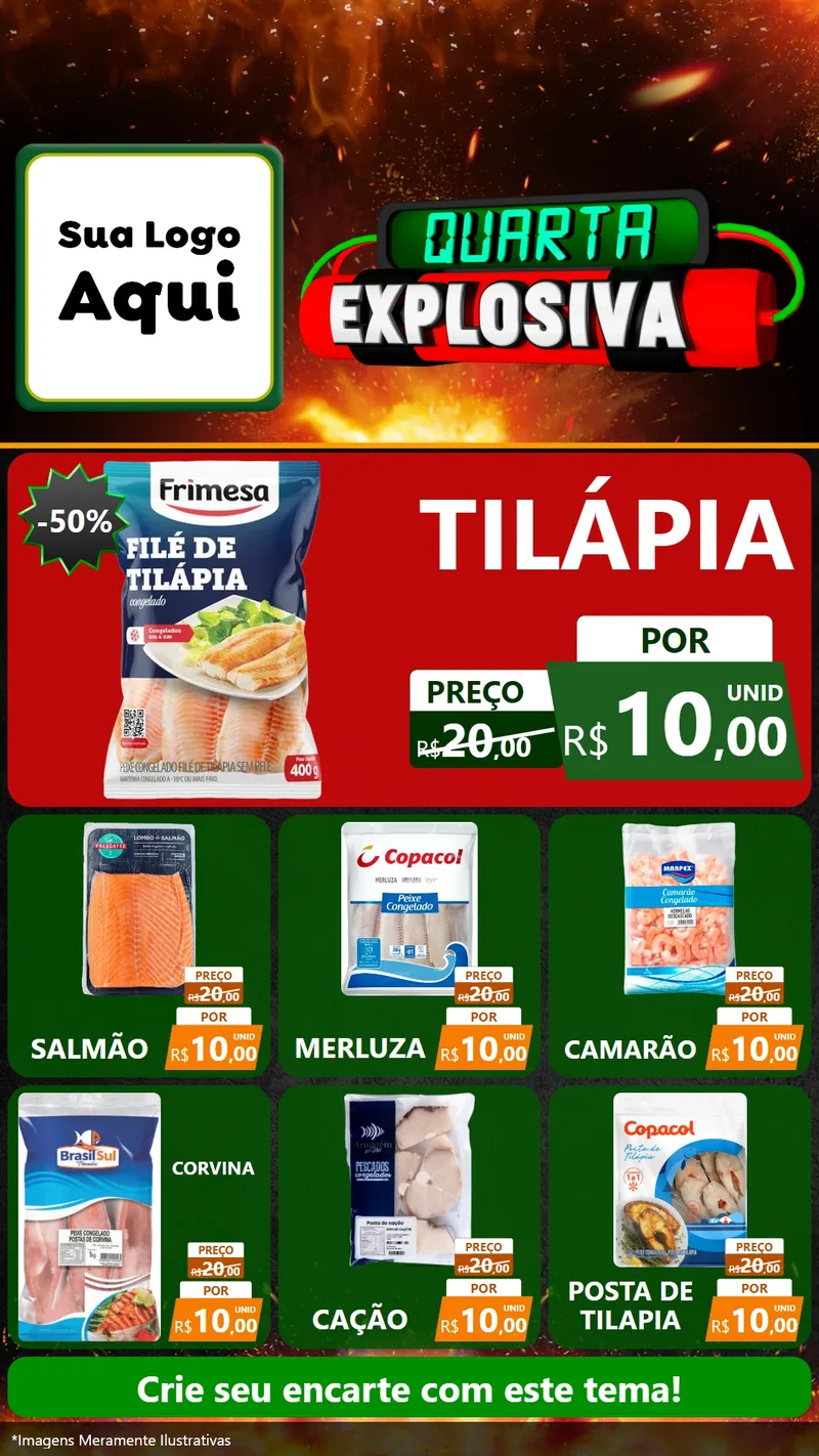Modelo de Rede Social para Stories com o tema Quarta Explosiva para Peixaria