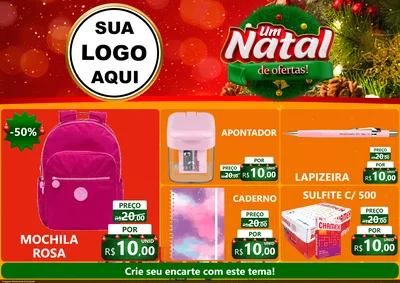 Modelo de Encarte para Encarte A4 Horizontal com o tema Um Natal de Ofertas para Papelaria