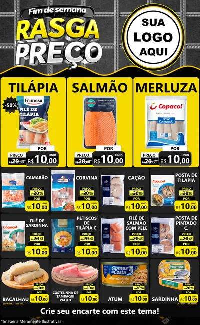 Modelo de Encarte para Encarte Grande com o tema Fim de Semana Rasga Preço para Peixaria