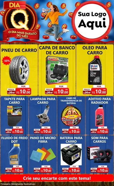 Modelo de Encarte para Encarte Grande com o tema Dia Q - O Dia Mais Barato Do Mês para Auto peças
