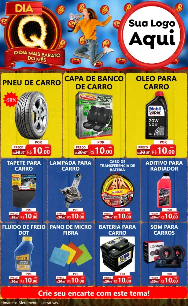 Modelo de Encarte para Encarte Grande com o tema Dia Q - O Dia Mais Barato Do Mês para Auto peças