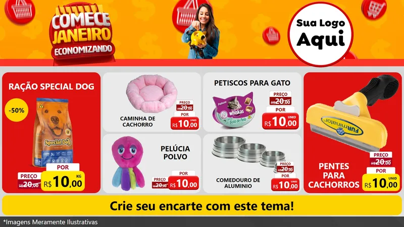 Modelo de TV para TV Horizontal com o tema Comece Janeiro Economizando para Pet Shop