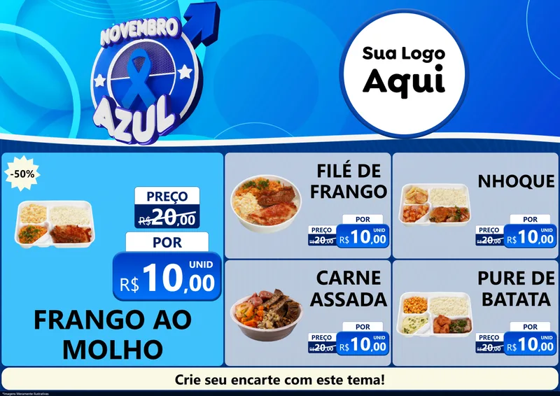 Modelo de Encarte para Encarte A4 Horizontal com o tema Novembro Azul para Restaurante