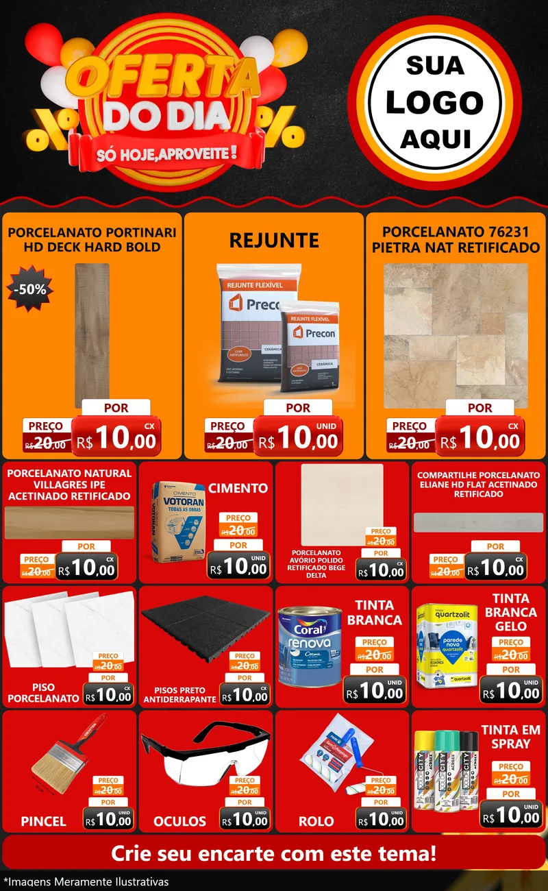 Modelo de Encarte para Encarte Grande com o tema Oferta do Dia - Só hoje, Aproveite! para Pisos e revestimentos