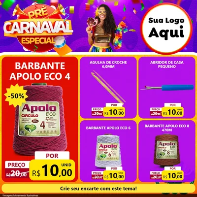 Modelo de Rede Social para Feed Facebook com o tema Pré-Carnaval Especial para Armarinho e Aviamentos