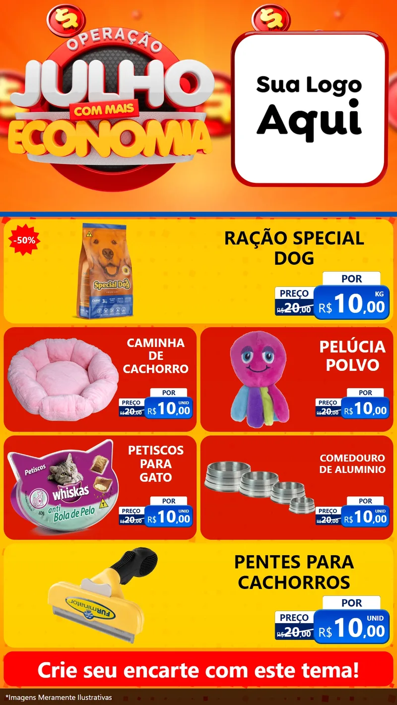Modelo de TV para TV Vertical com o tema Operação Julho Com Mais Economia para Pet Shop