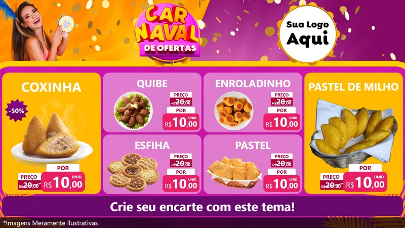 Modelo de TV para TV Horizontal com o tema Carnaval de Ofertas para Salgadaria