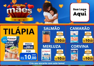 Modelo de Encarte para Encarte A4 Horizontal com o tema Mês das Mães para Peixaria