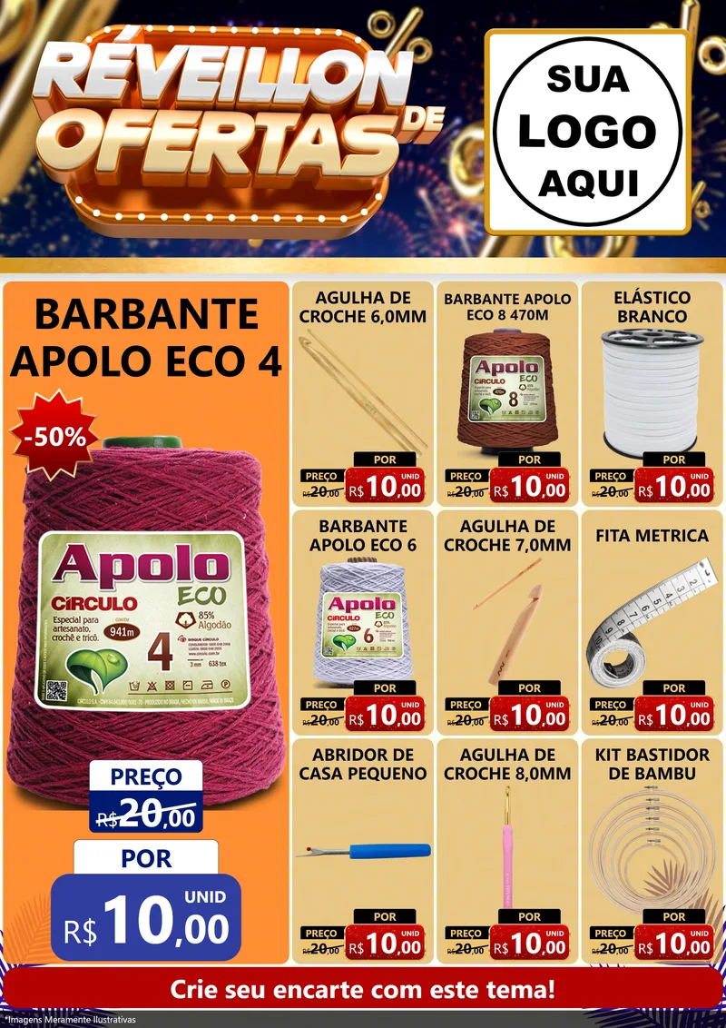 Modelo de Encarte para Encarte A4 Vertical com o tema Réveillon de Ofertas para Armarinho e Aviamentos