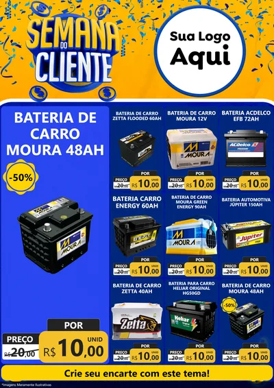 Modelo de Encarte para Encarte A4 Vertical com o tema Semana do Cliente para Baterias Elétricas