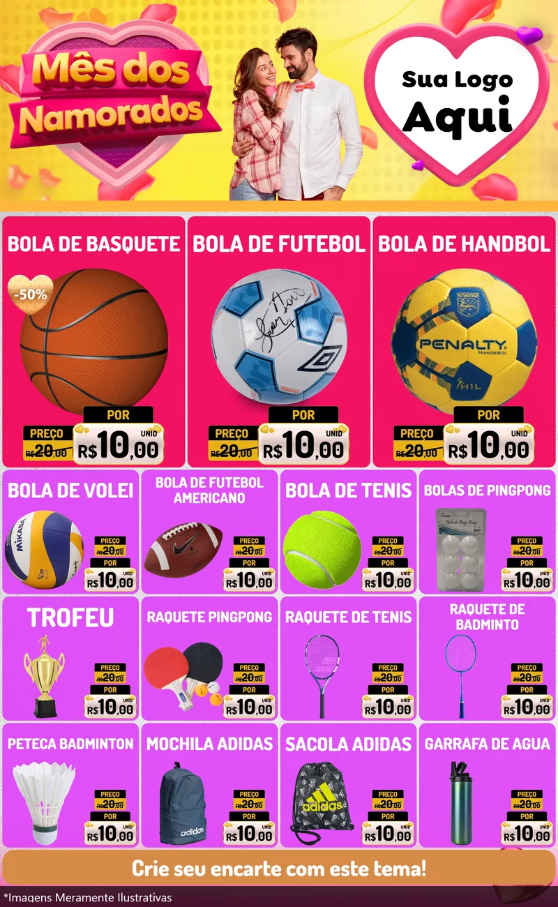 Modelo de Encarte para Encarte Grande com o tema Mês dos Namorados para Artigos Esportivos