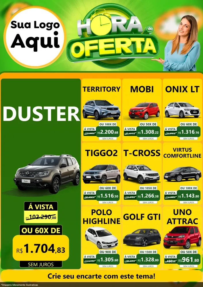 Modelo de Encarte para Encarte A4 Vertical com o tema Hora da Oferta para Concessionaria de Carros