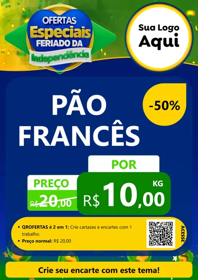 Modelo de Cartaz para Cartaz A4 Vertical com o tema Ofertas Especiais Feriado da Independência para Padaria