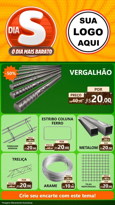 Modelo de Rede Social para Stories com o tema Dia S - O Dia Mais Barato para Ferragens