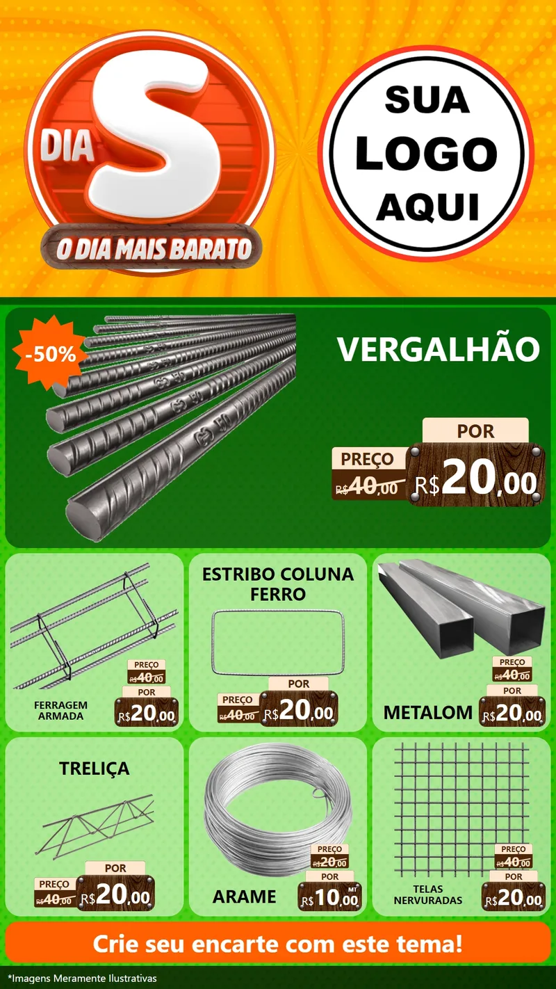 Modelo de Rede Social para Stories com o tema Dia S - O Dia Mais Barato para Ferragens
