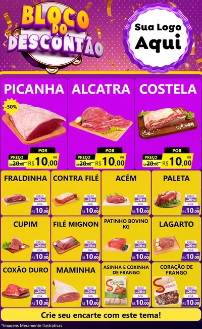 Modelo de Encarte para Encarte Grande com o tema Bloco do Descontão para Açougue