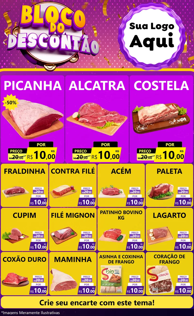 Modelo de Encarte para Encarte Grande com o tema Bloco do Descontão para Açougue