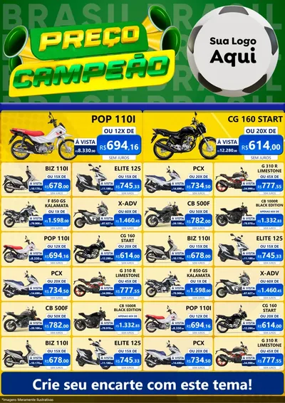 Modelo de Encarte para Encarte A4 Vertical com o tema Preço Campeão - Copa para Concessionaria de Motos
